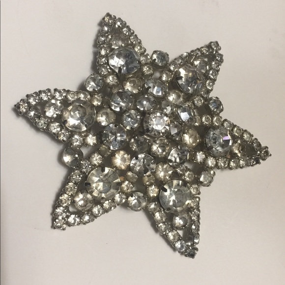 unknown Jewelry - Vintage silver rhinestone brooch LARGE